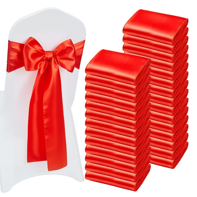VEVOR Satin Chair Sashes Bows, 100PCS Chair Ribbon Ties Back Sash, 7 x 108 inch, Red Wedding Reception Decoration, for Wedding Ceremony Baby Shower Party Events Banquet Chair Cover Decoration - Image 1
