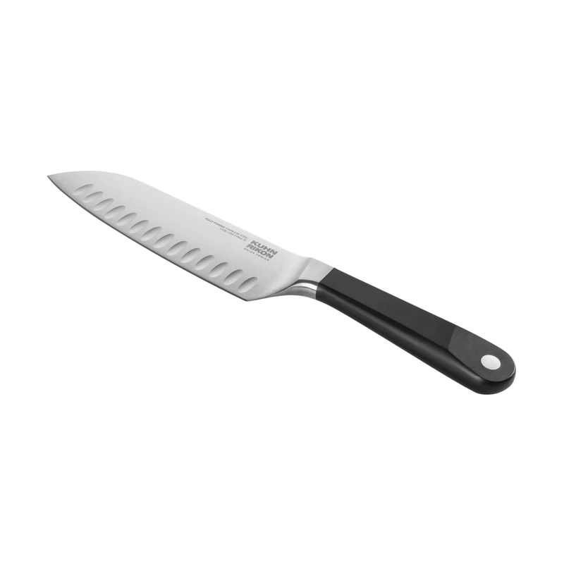 Kuhn Rikon Culinary Forged Santoku Knife Rockwell-Hardened Carbon Steel Blade. Durable, Sharp Knife. Total Length = 30.5cm. Blade Length = 16cm. Full Tang Precision Balance.