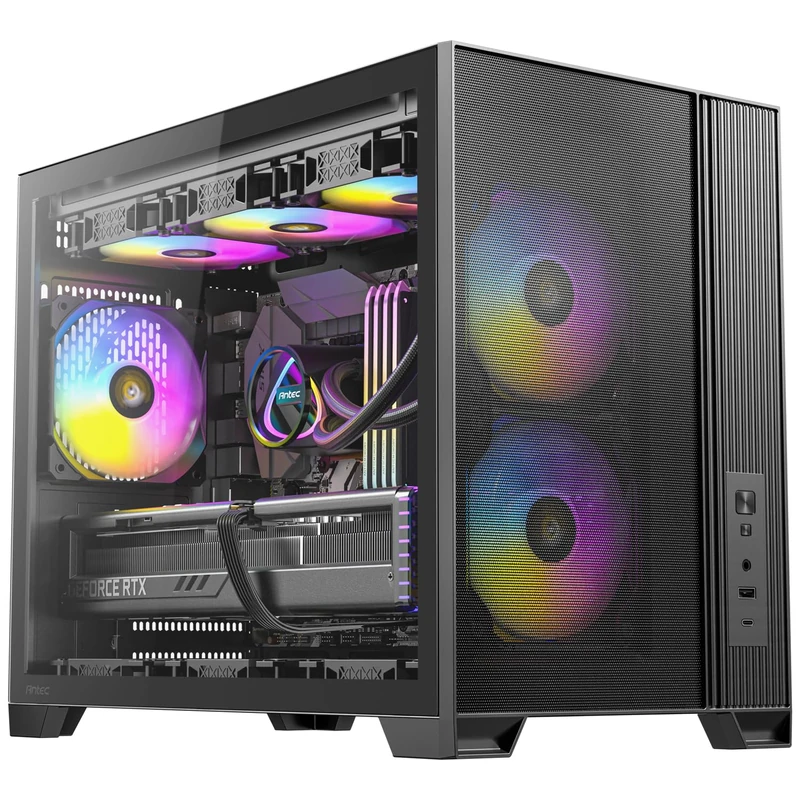 Antec FLUX M Gaming Case Micro ATX Mesh Wood Front - Black - ARGB Fans