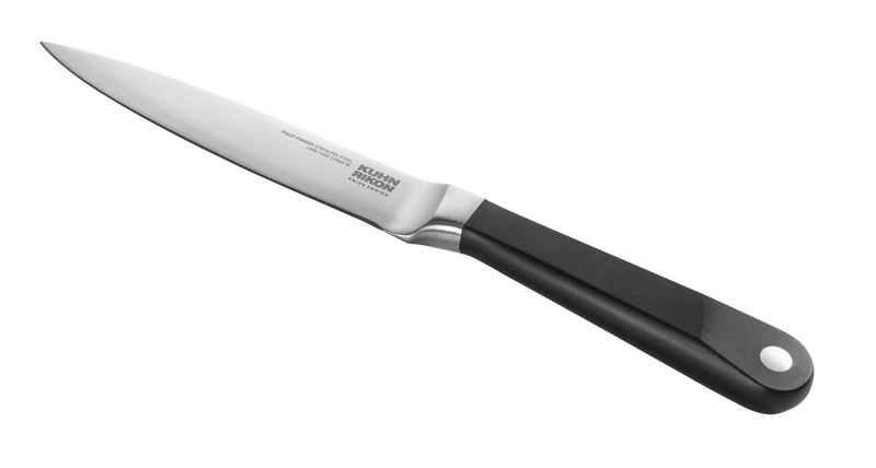 Kuhn Rikon Culinary Forged Utility Knife Rockwell-Hardened Carbon Steel Blade. Durable, Sharp Knife. Total Length = 25cm. Blade Length = 13cm. Full Tang Precision Balance.