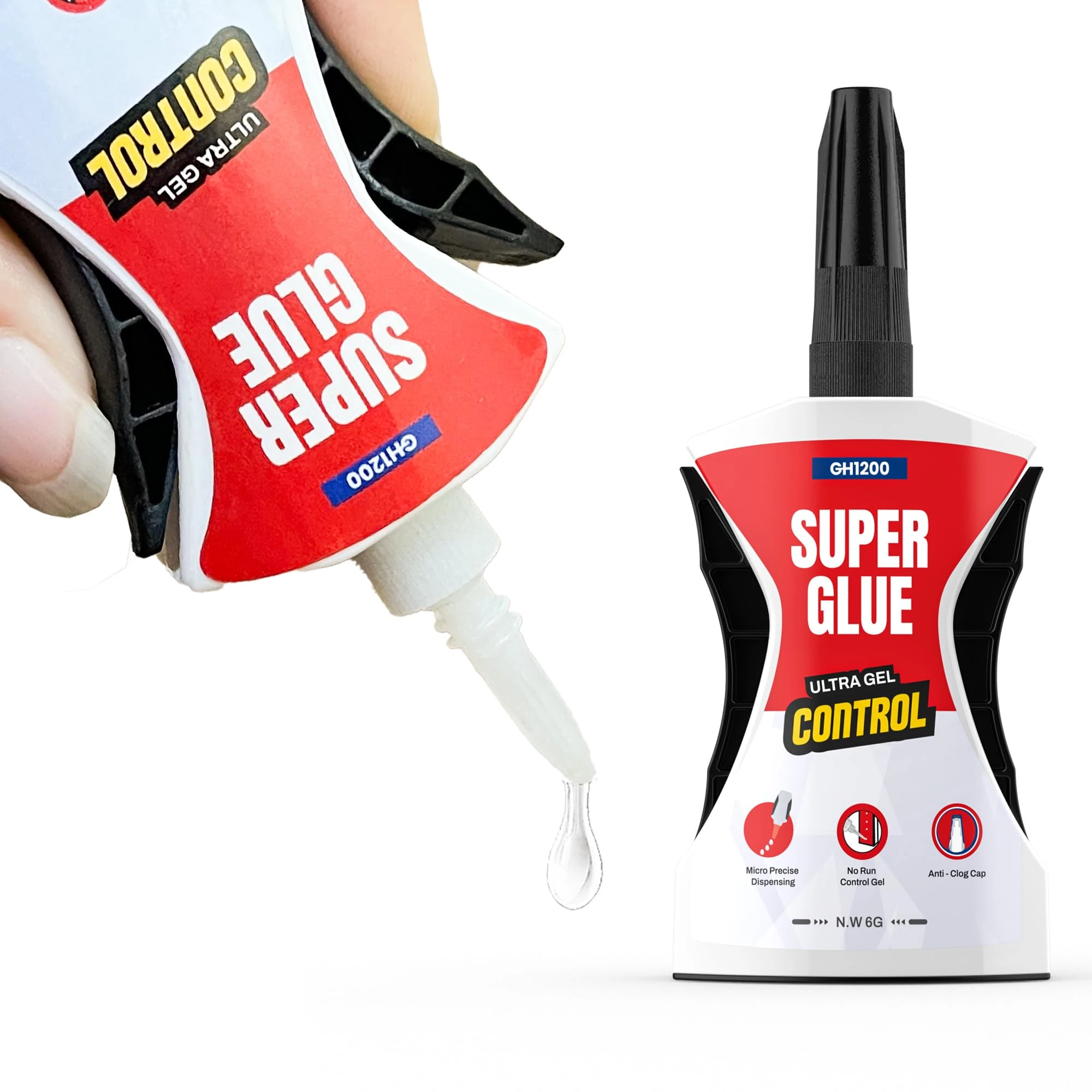 GH1200 Precision Control Super Glue Gel, 6g Superglue Gel Bonds in Seconds - Ultimate Micro-Dispensing for No-Mess Repairs, Non-Drip Ca glue
