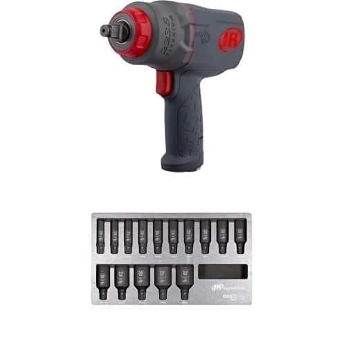 Ingersoll-Rand 2236QTIMAX DXS2 1/2" Air Impact Wrench, 1500 ft-lb, Titanium Hammercase, Friction Ring Retainer with DXS2 Deep Metric Impact Socket Set, 15-Piece, Chrome-Molybdenum Steel, Hex Drive
