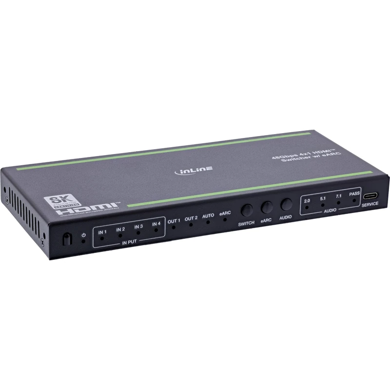 Inline HDMI Switch 4-Way with Audio Output, HDMI 2.1, eARC, 8K @ 60Hz, 4K @ 120Hz, SPDIF, Jack, IR Remote Control, CEC, EDID, 57885A