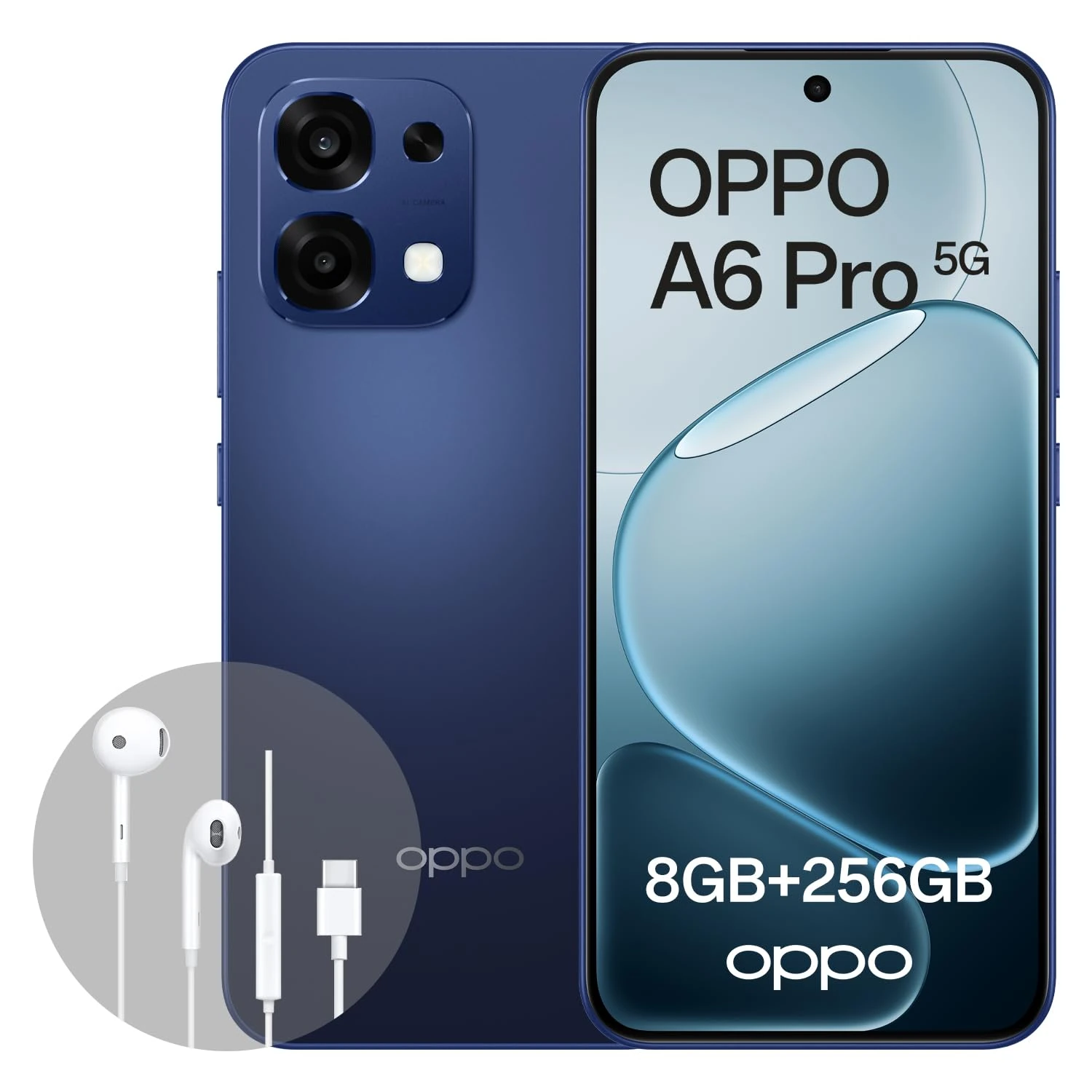 OPPO A6 Pro 5G 8+256GB, AI Android Unlocked Smartphone, 6.57" 120Hz AMOLED Display, 50+16MP AI Camera, 6500mAh Battery, IP69 Water Resistance, 80W Flash Charge, Stellar Black (Include Wired Earphones)