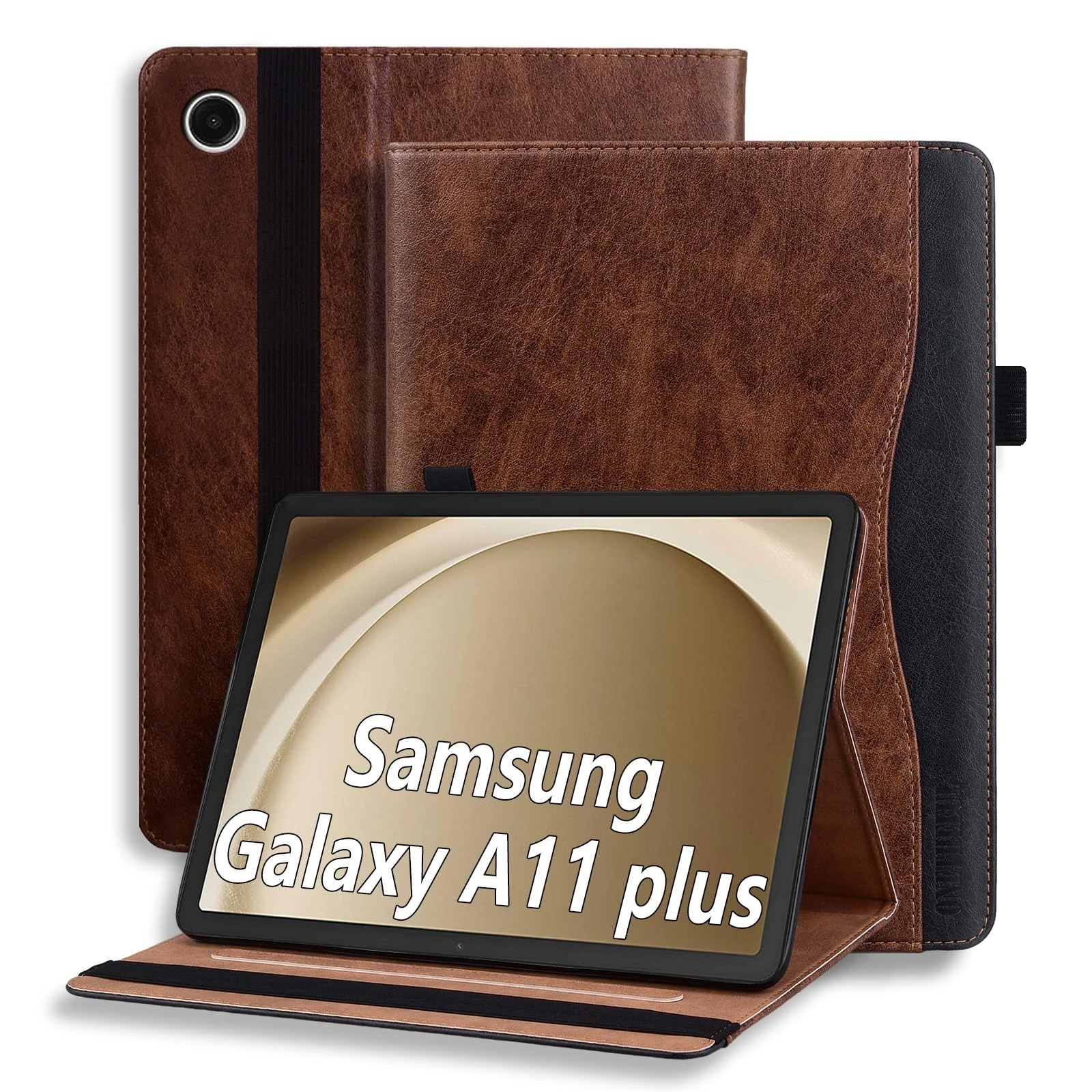 ONETHEFUL Tablet Case for Samsung Galaxy Tab A11 Plus/A9 Plus & A11+/A9+ 11" 2025 - Protective PU Leather with Multi-Angle Adjustable Stand, 2 Card Slots, Pen Holder | Brown