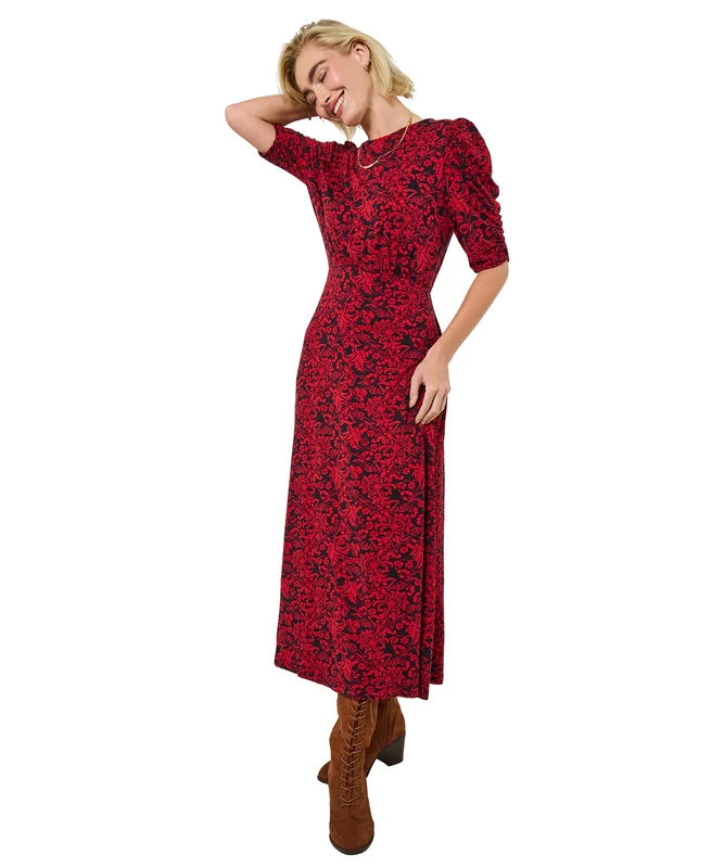 Joe Browns Women's Floral Print Jersey Dress, Red, 10 UK/Petite