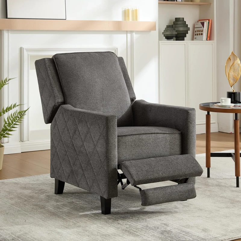 Warmiehomy Velvet Recliner Armchair Adjustable Tub Chair with Rubber Wood Black Leg Comfortable Lounge Chair with Thick Cushion for Living Room, Bedroom, Guest Room,Office (Grey/67 * 91.5 * 94cm)