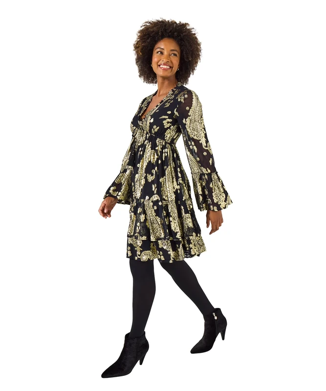 Joe Browns Women's Jacquard Detail Tunic Mini Dress, Regular, Black, UK 14