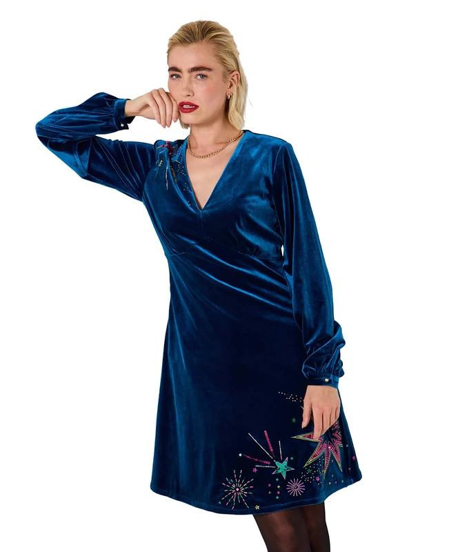 Joe Browns Women's Stretchy Velvet Sequin Dress, Turquoise, 6