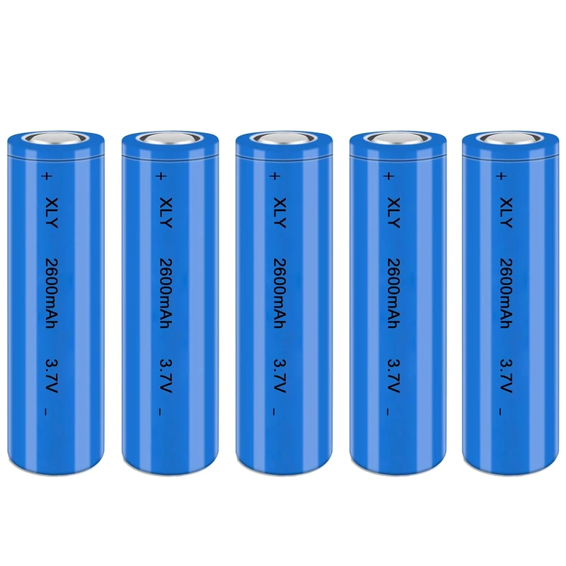 3.7V Li-ion Battery 2600mAh - 5 Pack Rechargeable Batteries for Remote Control Cars Toy flashlight/drone/front lamp/car RC batteries Top button Long service life