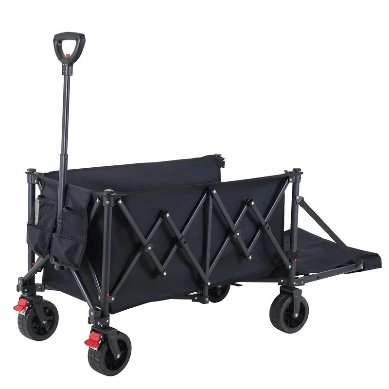 Festival Trolley on Wheels, 160L-240L Folding Wagon, Portable Camping Cart, Camping Trolley Foldable for Beach Outdoor Garden Shopping, Rear-Opening Design, Wide Wheels, Adjustable Handle, Black