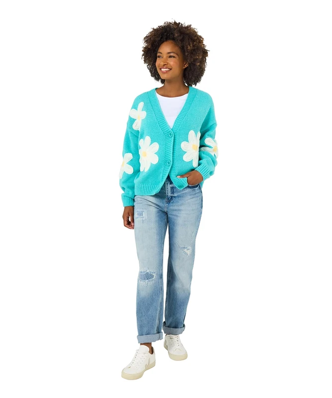 Joe Browns Women's Oversized Floral Cardigan, Regular, Turquoise, UK M