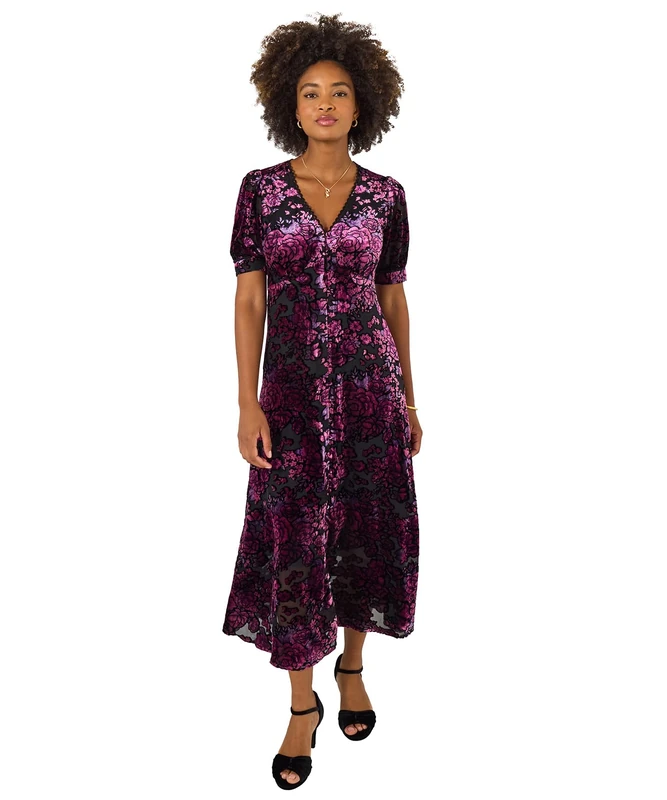 Joe Browns Women's Floral Devore Dress, Regular, Purple, UK 14