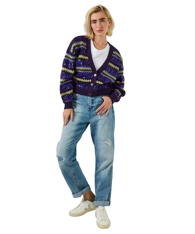 Joe Browns Women's Sequin Oversized Cardigan, Regular, Purple, UK 8 - Image 1
