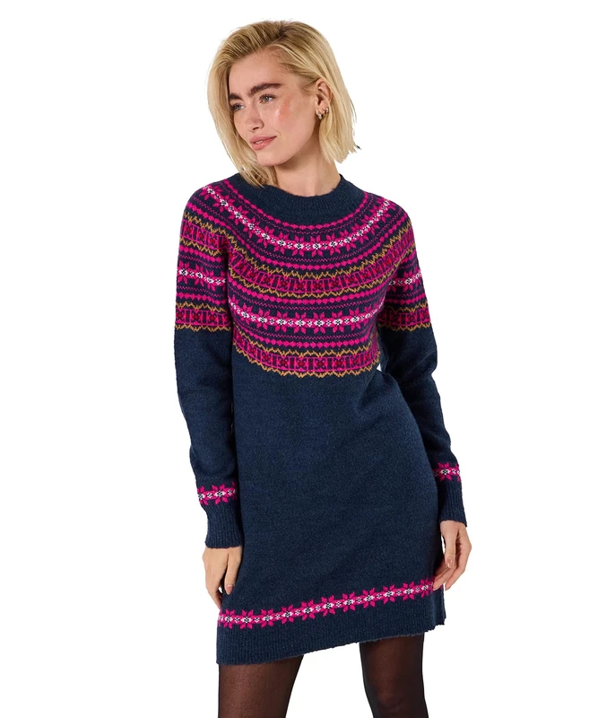 Joe Browns Women's Jacquard Detail Fairisle Knitted Dress, Regular, Blue, UK 16