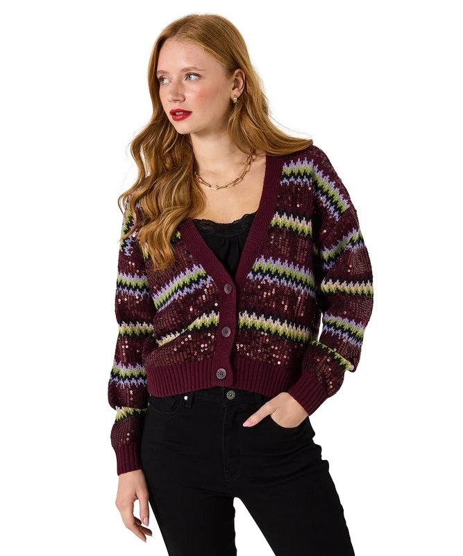 Joe Browns Women's Sequin Oversized Cardigan, Regular, Purple, UK 10