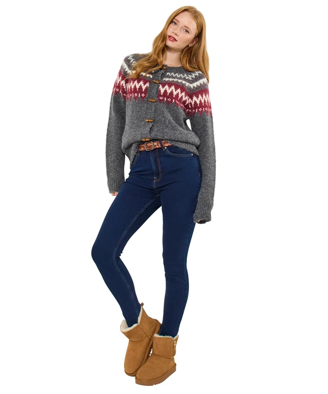 Joe Browns Women's Fairisle Toggle Cardigan Sweater, Grey, 12
