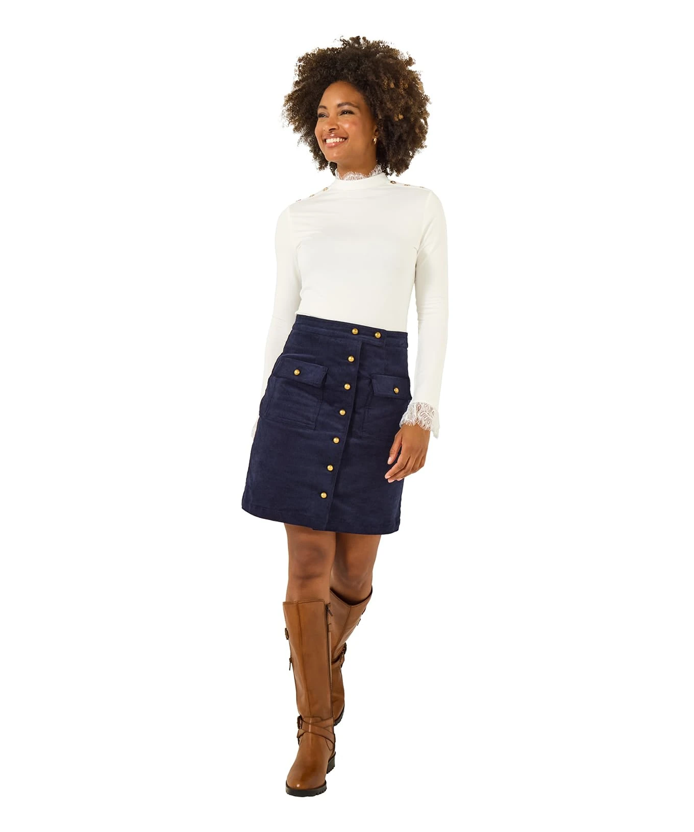 Joe Browns Women's Patch Pocket Cord Mini Skirt, Regular, Blue, UK 14
