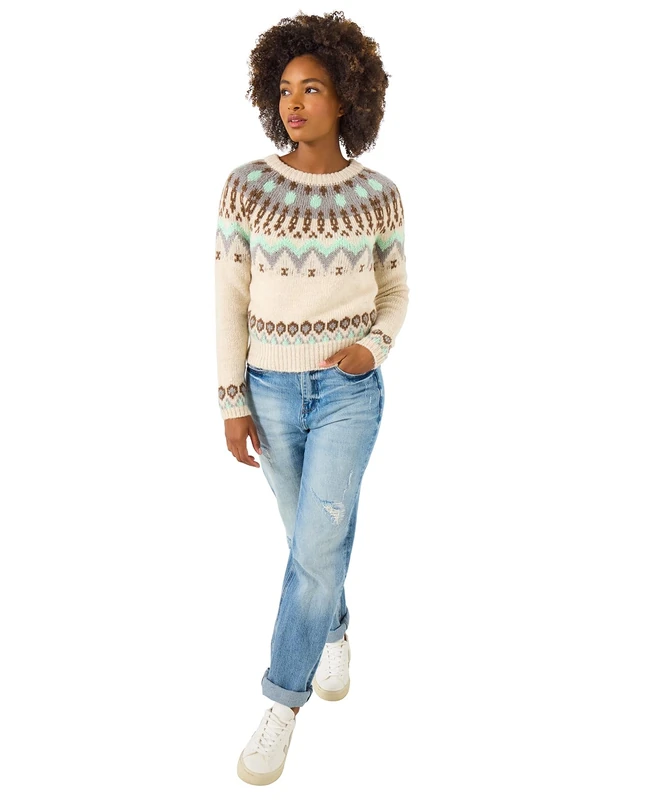 Joe Browns Women's Seasonal Snug Fairisle Jumper Pullover Sweater, Beige, 8