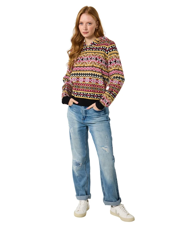 Joe Browns Women's Fairisle Jacquard Hooded Jumper Sweatshirt, Multicolor, 12