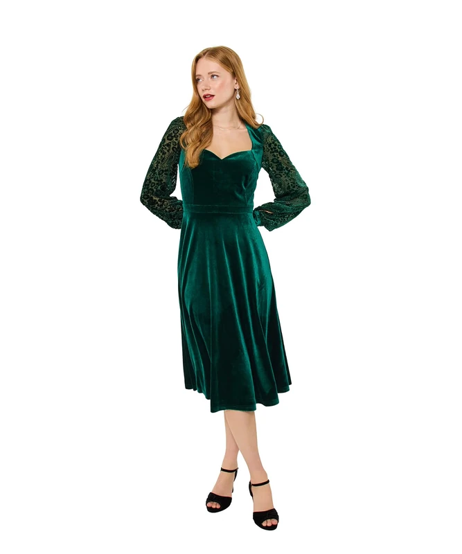 Joe Browns Women's Stretchy Velour Knee Length Dress, Green, 16