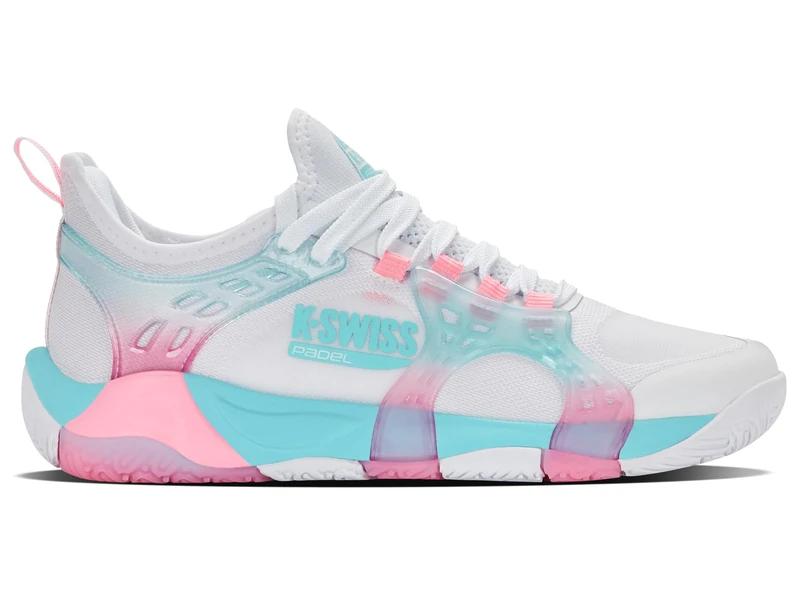K-Swiss Women's K-Frame Padel Tennis Shoe, White/Soft Neon Blue/Neon Bubble Gum, 5 UK