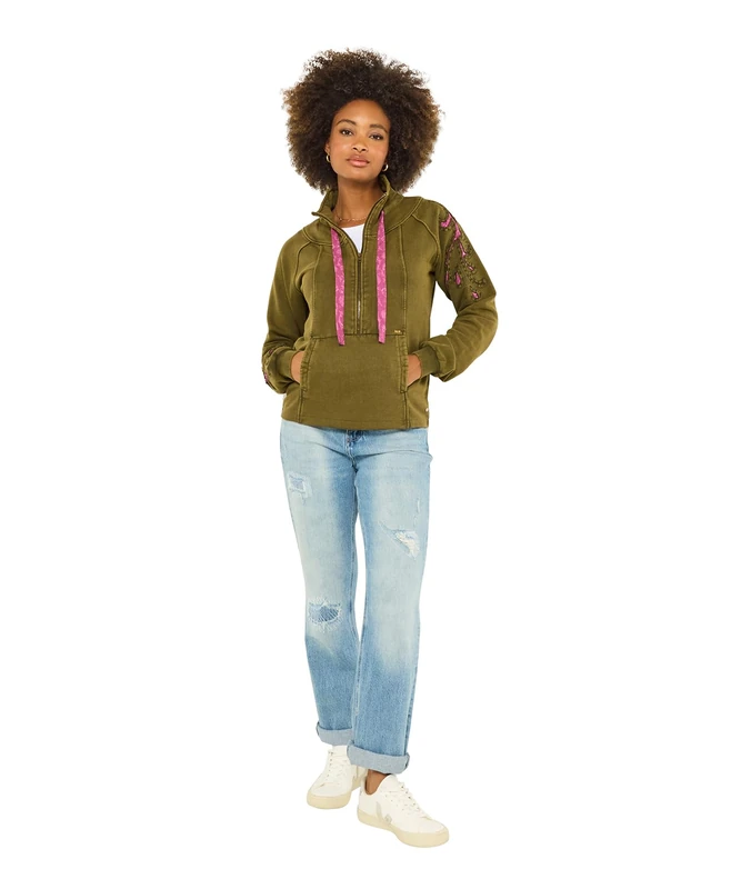 Joe Browns Women's Zip Up Funnel Neck Sweater Sweatshirt, Green, 12
