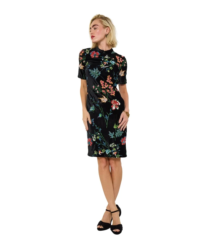 Joe Browns Women's Boutique Velour Floral Sequin Dress, Black, 12