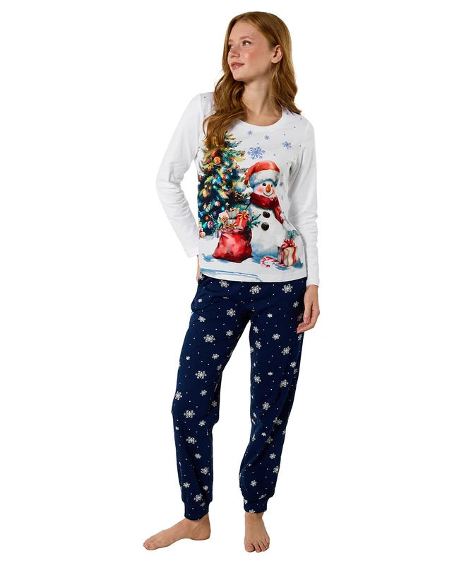 Joe Browns Women's Snowman Festive Pyjama Set, Regular, Blue, UK L - Image 1