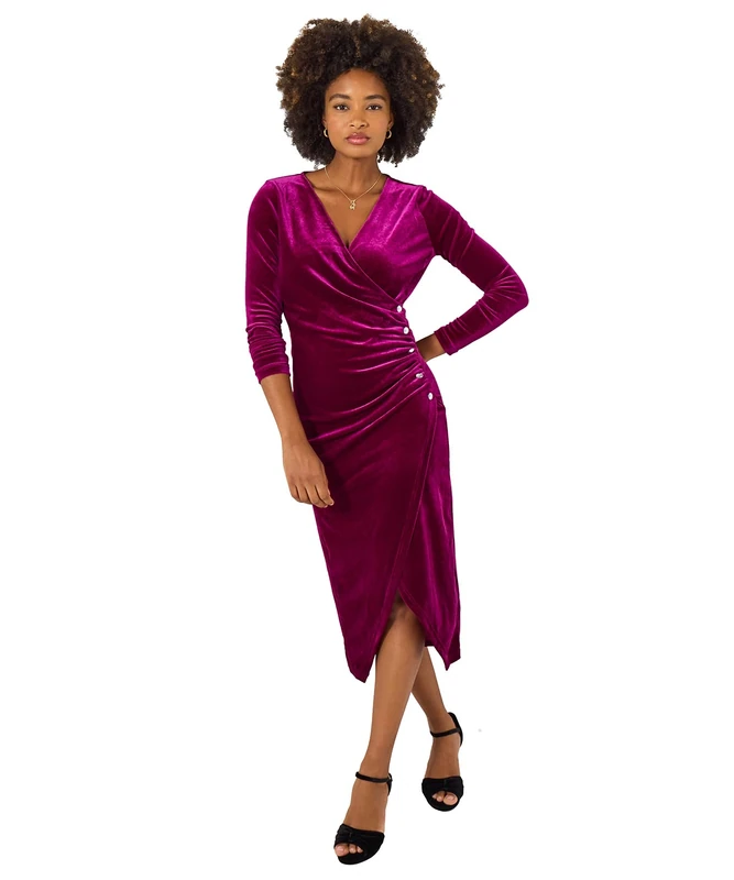 Joe Browns Women's V Neck Stretchy Velour Dress, Regular, Purple, UK 8