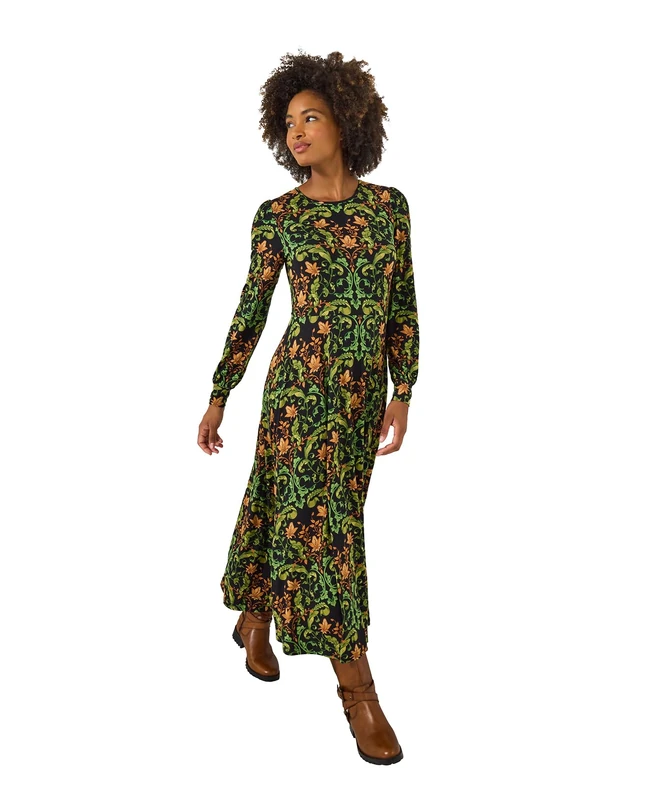 Joe Browns Women's Leaf Print Jersey Dress, Green, 12 UK (Petite)
