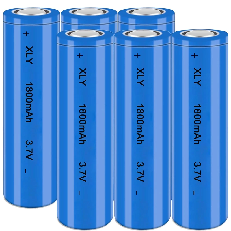 3.7V Li-ion Battery 1800mAh - 6 Pack Rechargeable Batteries for Remote Control Cars Toy flashlight/drone/front lamp/car RC batteries Top button Long service life