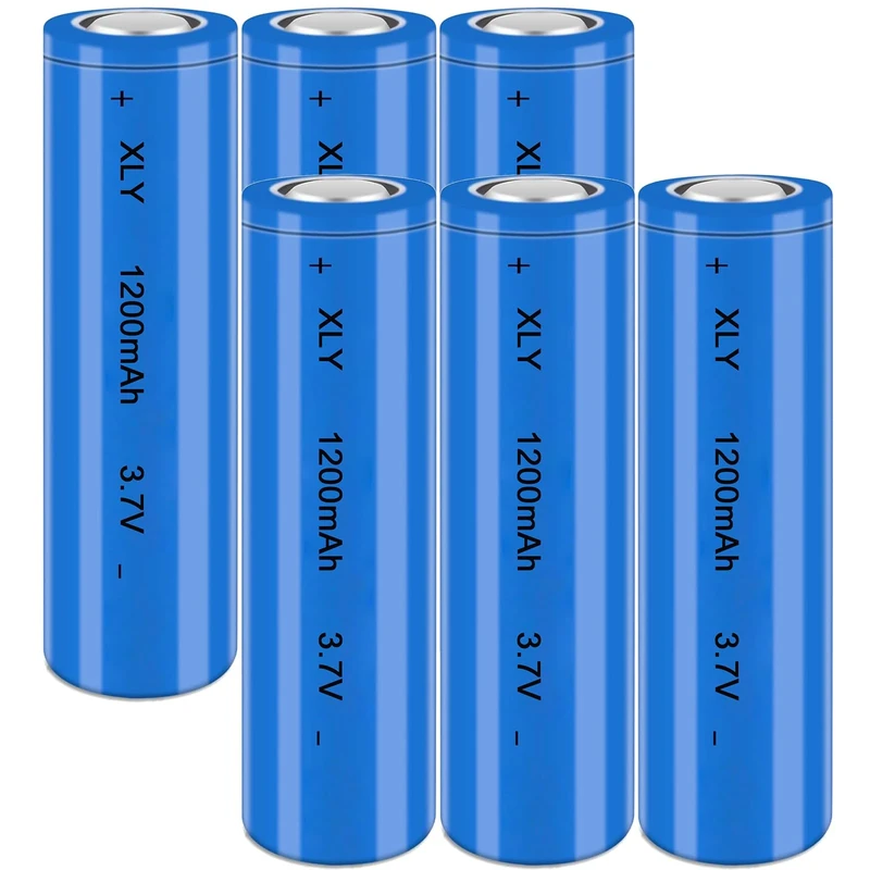 3.7V Li-ion Battery 1200mAh - 6 Pack Rechargeable Batteries for Remote Control Cars Toy flashlight/drone/front lamp/car RC batteries Top button Long service life