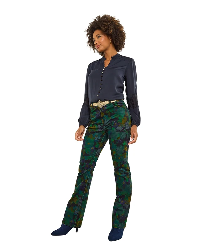Joe Browns Women's Floral Printed Moleskin Trousers Pants, Turquoise, 8