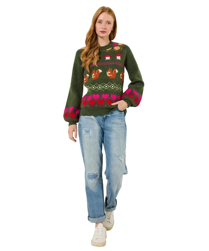 Joe Browns Women's Woodland Jacquard Jumper Pullover Sweater, Green, 12