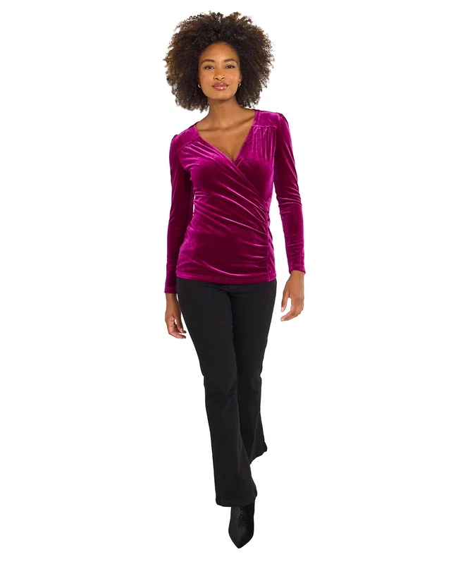 Joe Browns Women's Mock Wrap Velour Top Blouse, Green, 16