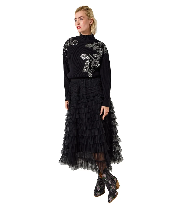 Joe Browns Women's Funnel Neck Rib Knit Jumper Pullover Sweater, Black, 18