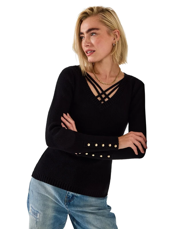 Joe Browns Women's Cross Front Jumper, Regular, Black, UK 14