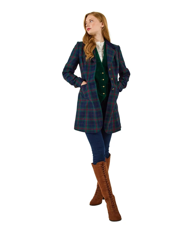 Joe Browns Women's Longline Check Jacket, Regular, Blue, UK 8