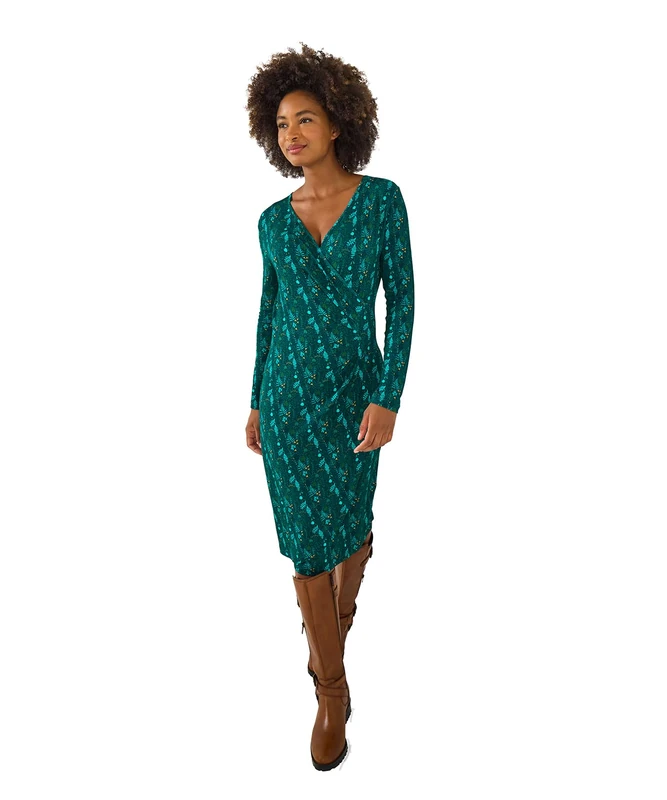 Joe Browns Women's Leaf Print Knee Length Dress, Green, 18
