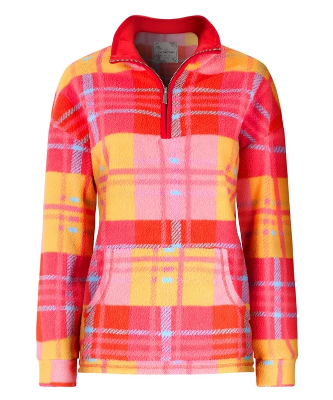 Joe Browns Women's Half Zip Check Fleece Top, Regular, Multicolor, UK 16