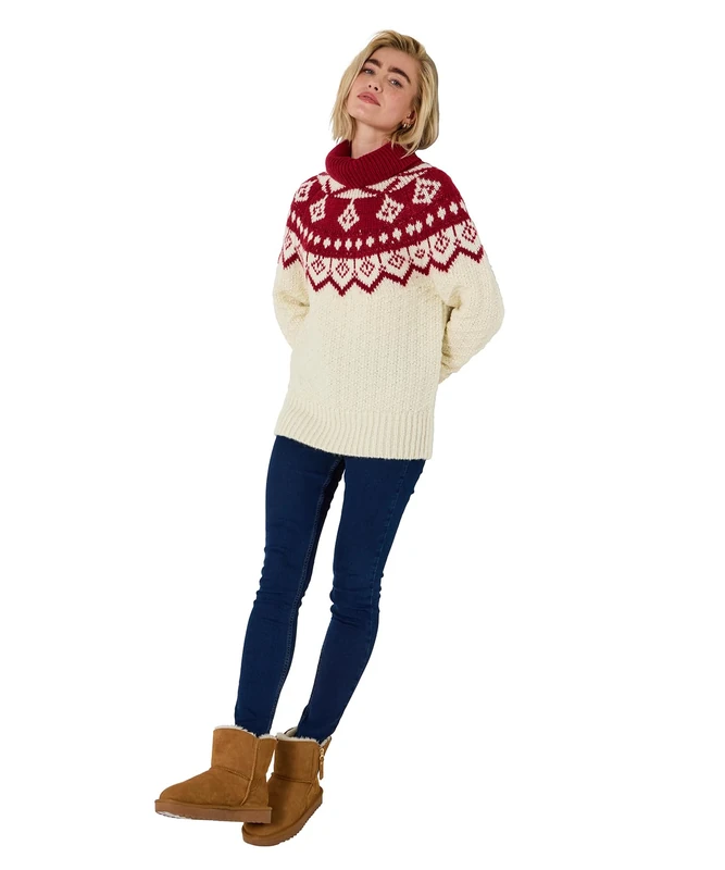 Joe Browns Women's Fairisle Roll Neck Jumper, Regular, Beige, UK 12