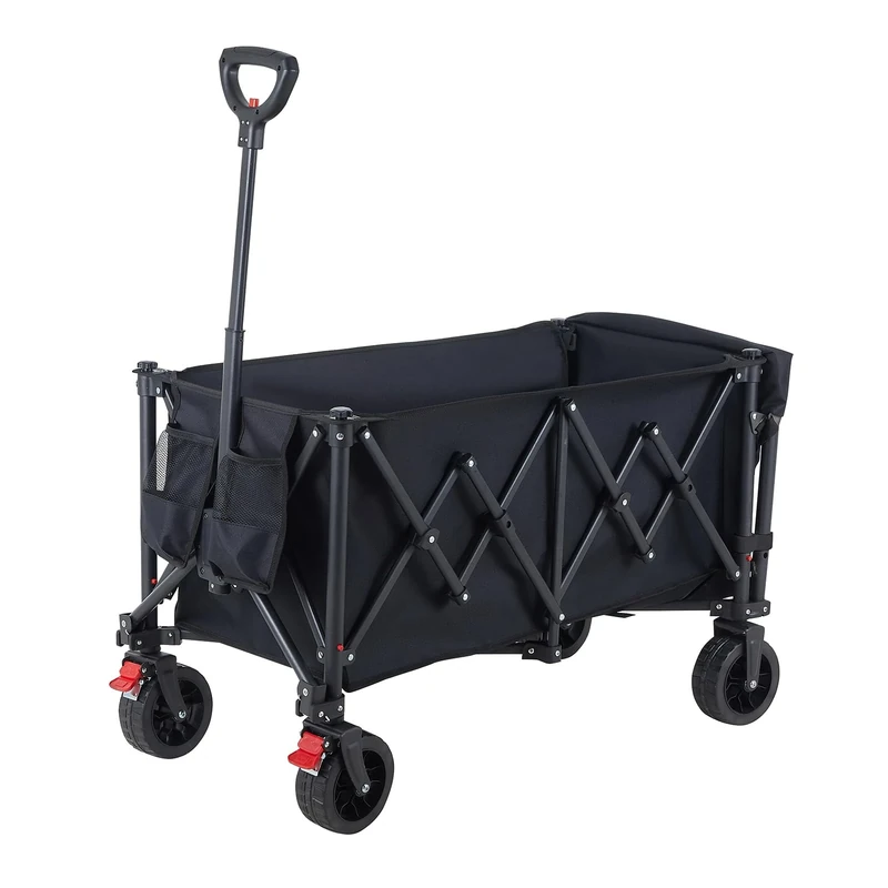 30L Festival Trolley on Wheels, Folding Wagon, Portable Mini Camping Cart, Small Trolley Foldable for Beach Outdoor Garden Shopping, Side-Opening, Wide Wheels, Adjustable Handle, Bright Gray