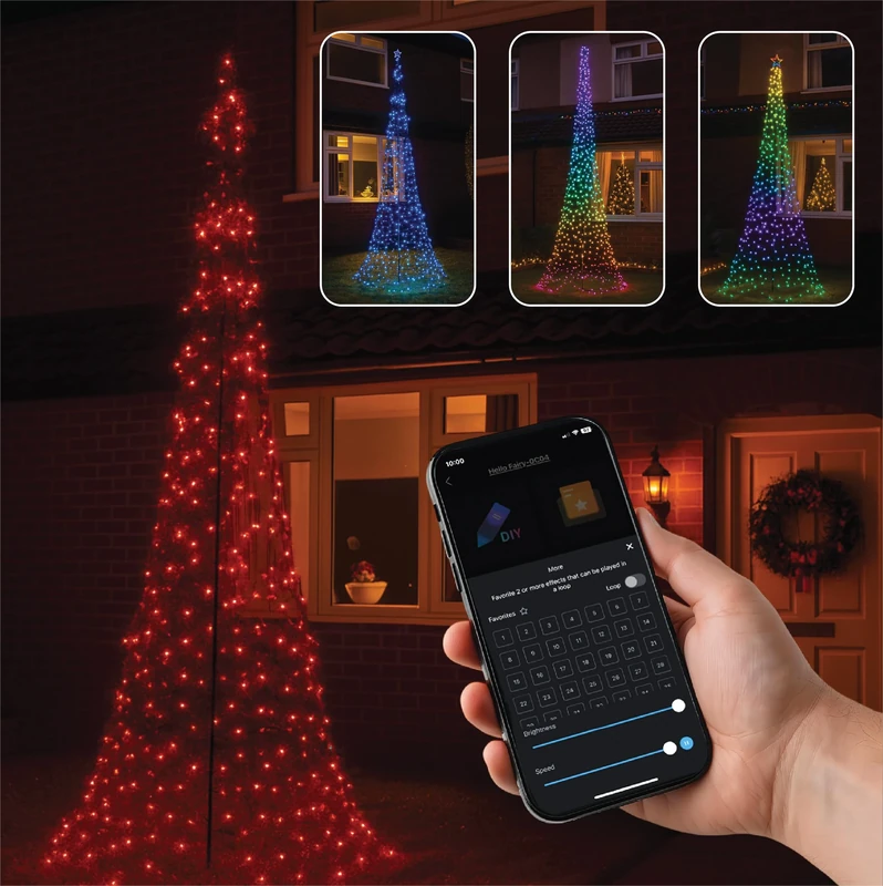 XMAS HAUS 320cm Outdoor Christmas Flagpole LED Tree, RGB, App and Remote Control, Timer, IP20 Transformer, 5m Lead, Festive Seasonal Decoration