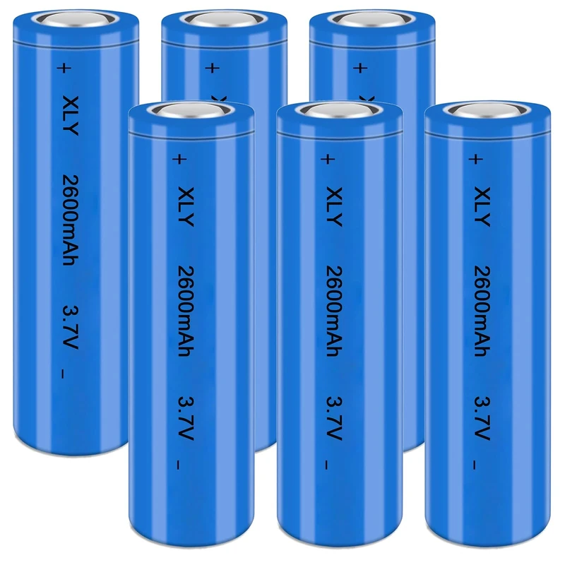 3.7V Li-ion Battery 2600mAh - 6 Pack Rechargeable Batteries for Remote Control Cars Toy flashlight/drone/front lamp/car RC batteries Top button Long service life