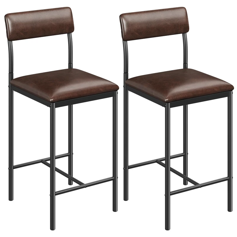 YITAHOME Bar Stools Set of 2, Tall Seat with Cushioned Seat & Back, Industrial Barstools for Kitchen/Dining Room, Bar Chairs with Ergonomic Footrest, Rustic Brown
