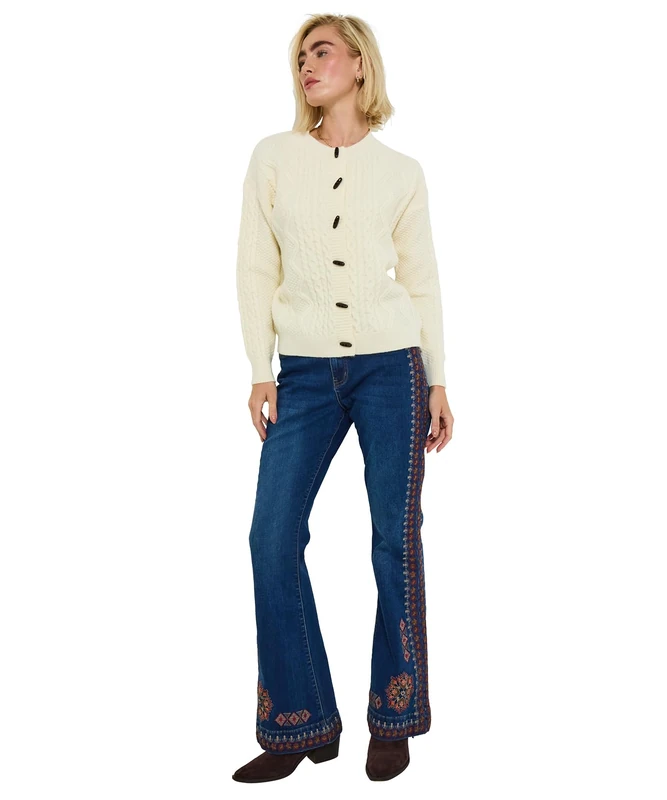 Joe Browns Women's Oversized Cable Knit Cardigan Sweater, Beige, 18