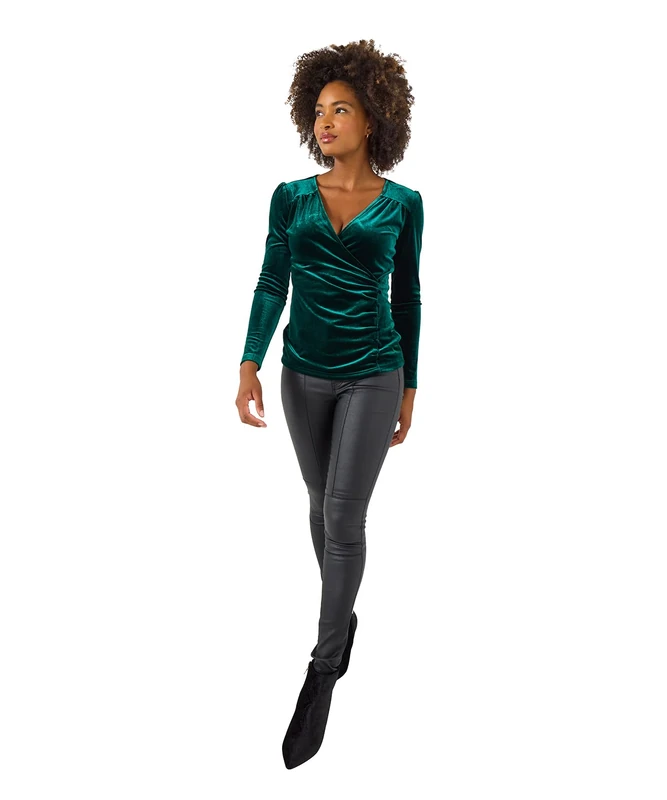 Joe Browns Women's Mock Wrap Velour Top Blouse, Green, 16