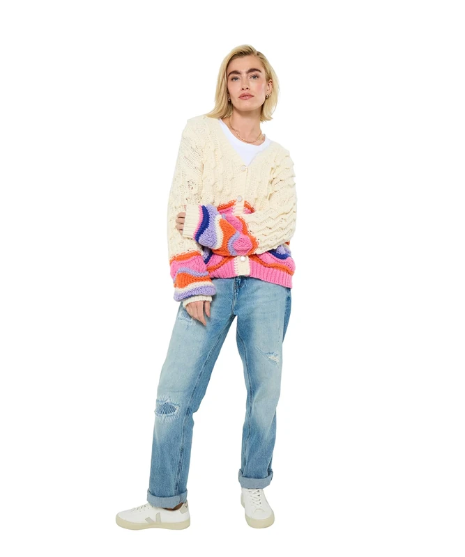 Joe Browns Women's V Neck Floral Cardigan, Regular, Beige, UK S/M