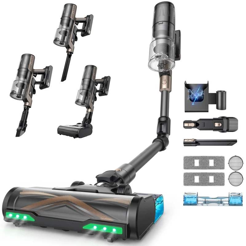 Proscenic P20 Cordless Vacuum Cleaner with Mop, 70Kpa/680W 70 Mins Vacuum and Mop, Flexible Foldable Tube, GreenEye Detection, Anti-Tangle, Self-Standing, Lightweight Stick Vacuum for Pet Hair Carpet